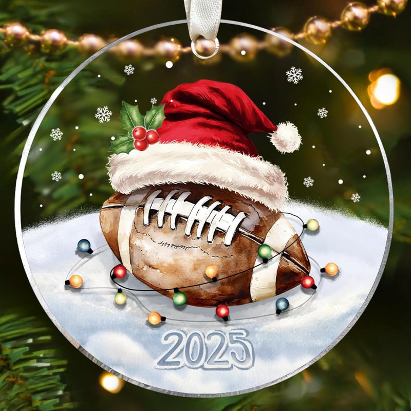 SUCHAGIFT Football Ornament - Football Ornaments for Christmas Tree - Sports Ornaments for Boys, Coaches, Players, Kids, Men - Gifts for Sports Lovers - Acrylic Christmas Ornament 2025 - Image 1